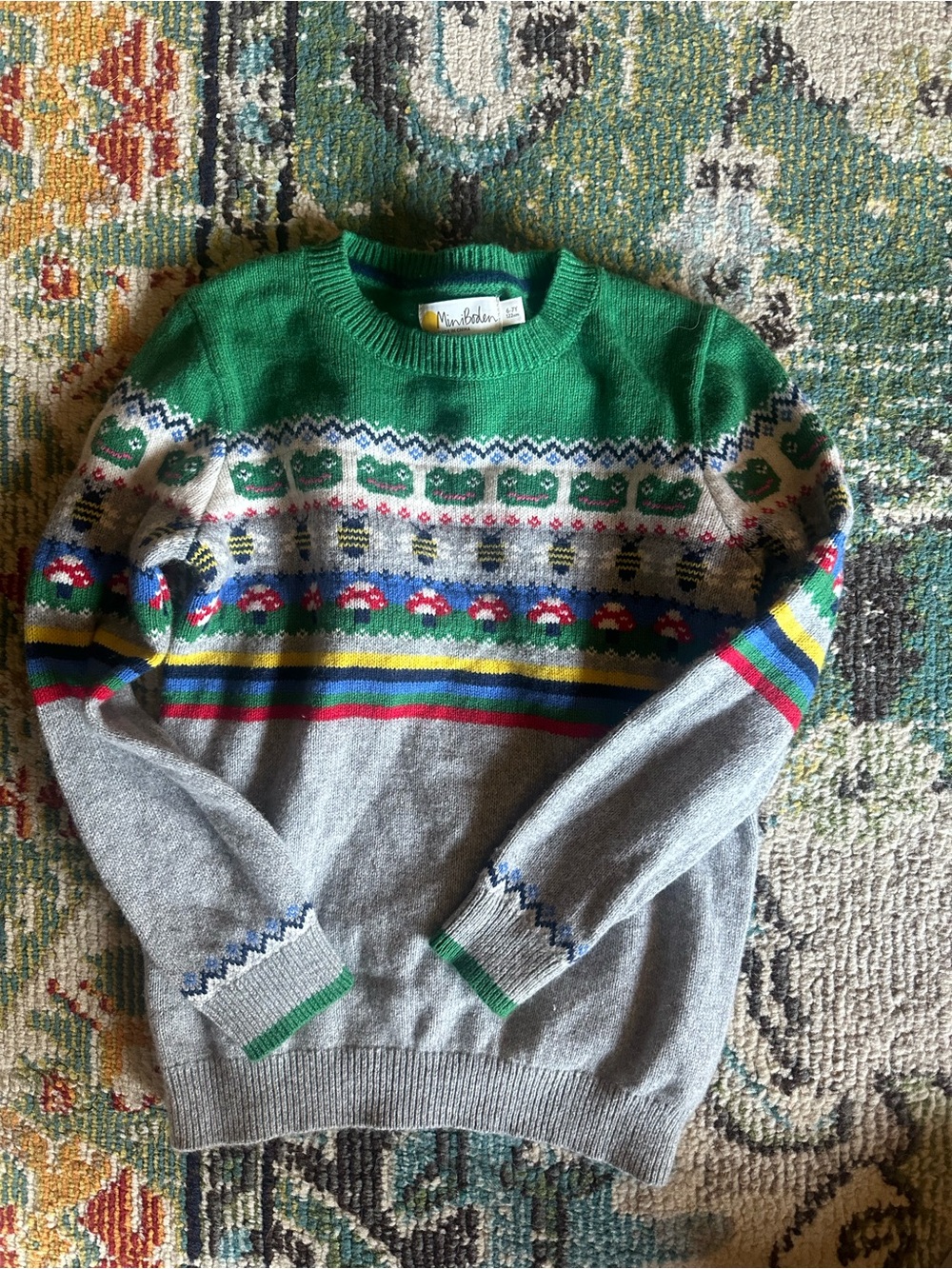 Mini Boden Green & Gray Patterned Fair Isle Sweater - Men